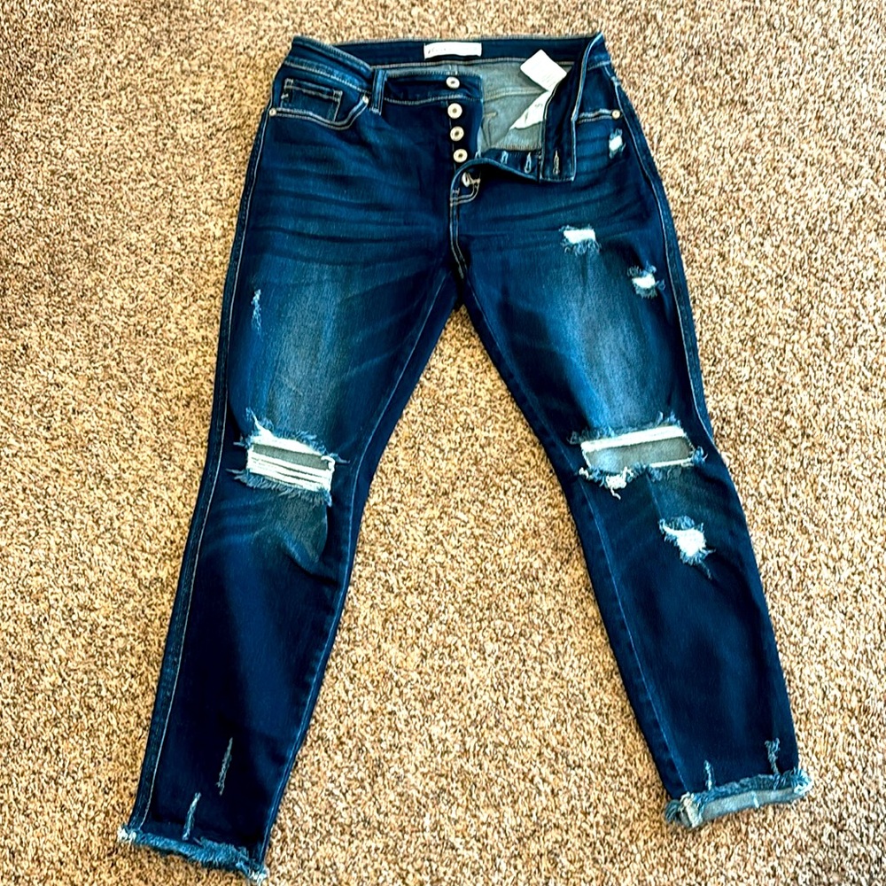 Kancan Dark Wash Distressed Jeans